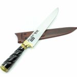 Faca Inox 9" Cabo em Chifre Torneado e Metal com Bainha em Couro 2009 LCR