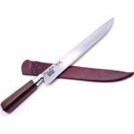 Faca Aço Carbono 10" Cabo em Madeira Oitavado com Bainha em Couro 2010 EM