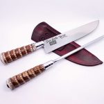 Kit Faca Inox 8" e Chaira Cabos em Fibra de Tatu Sintético com Bainha em Couro 4008 RT