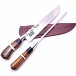 Kit Faca Inox 10" e Chaira com Cabos em Madeira e Chifre com Bainha em Couro 4010 MCC
