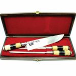 Kit Faca, Chaira e Garfo Inox 9" Cabo em Osso e Chifre com Caixa