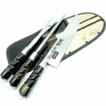 Kit Faca, Chaira e Garfo Inox 9" Cabo em Chifre Torneado com Bainha em Couro Pelo 709 PRT