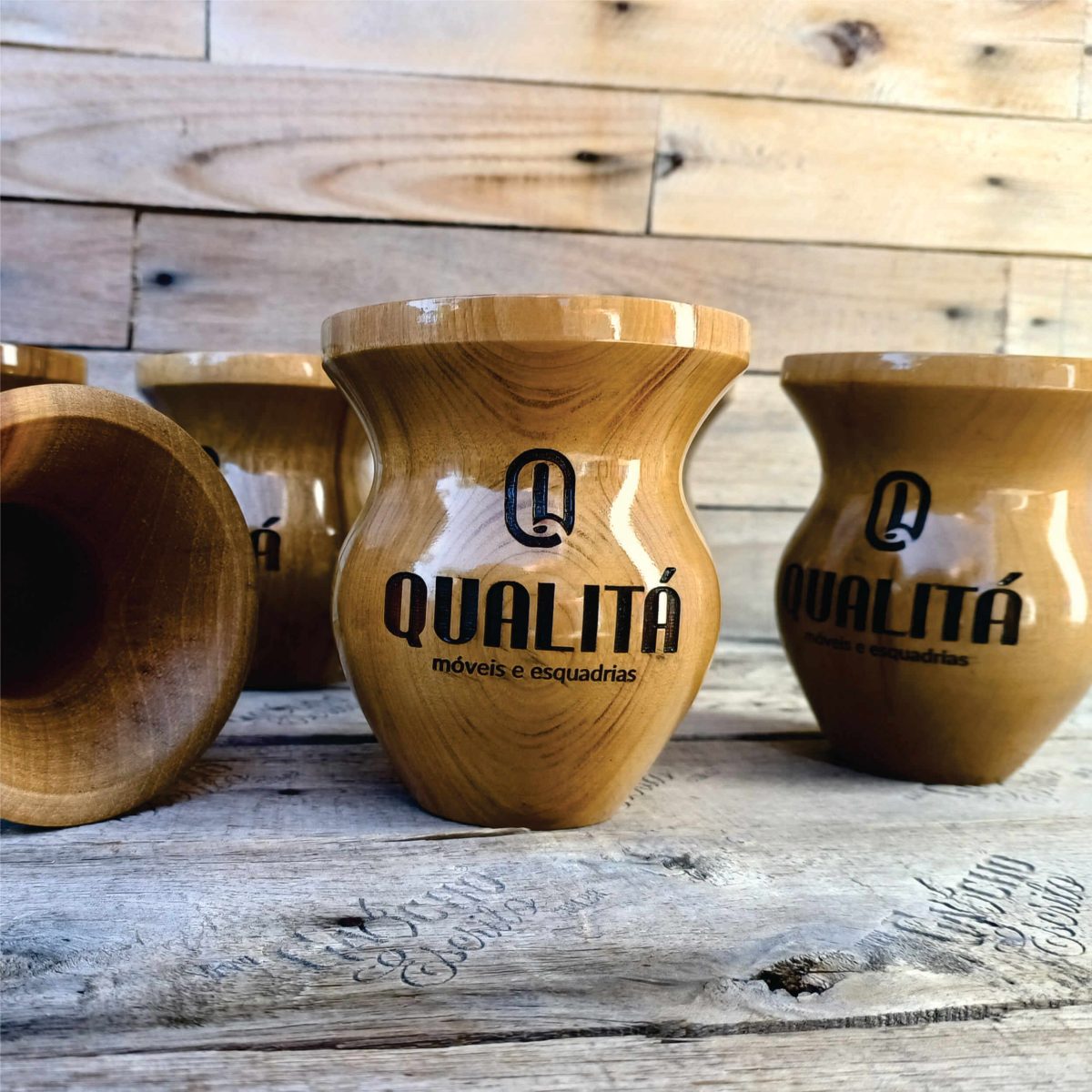 Cuia Madeira Torneada Verniz Pintada Personalizada