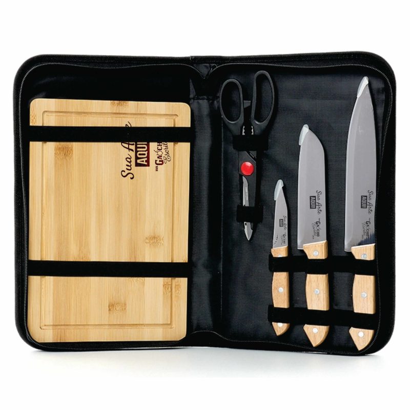 Kit Churrasco Personalziado com Tábua Estojo Facas Tesoura Brindes Atacado Fábrica 02250