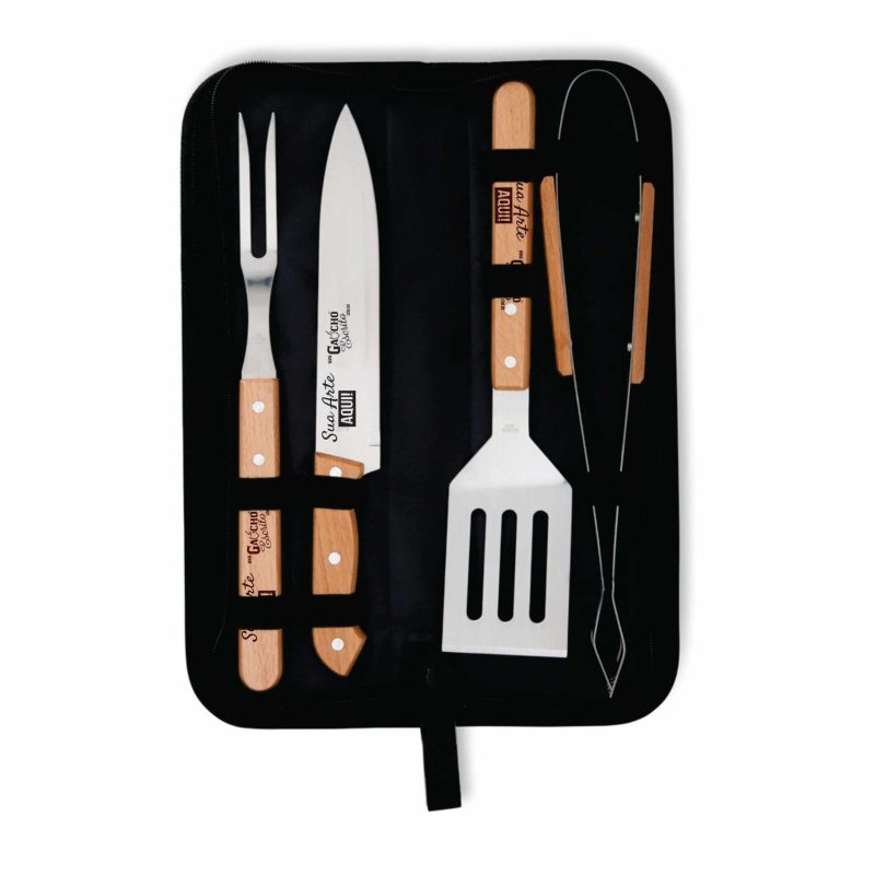Kit Churrasc Faca Espatula Pegador Personalizado com Estojo Ref 08199 Atacado Fornecedor