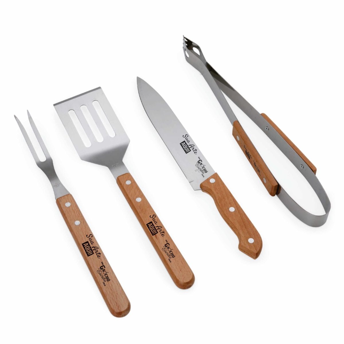 Kit Churrasc Faca Espatula Pegador Personalizado com Estojo Ref 08199 Atacado Fornecedor