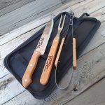 Kit Churrasco 3 peças Personalizado co Estojo Garfo Faca Pegador Gravado a Laser Atacado