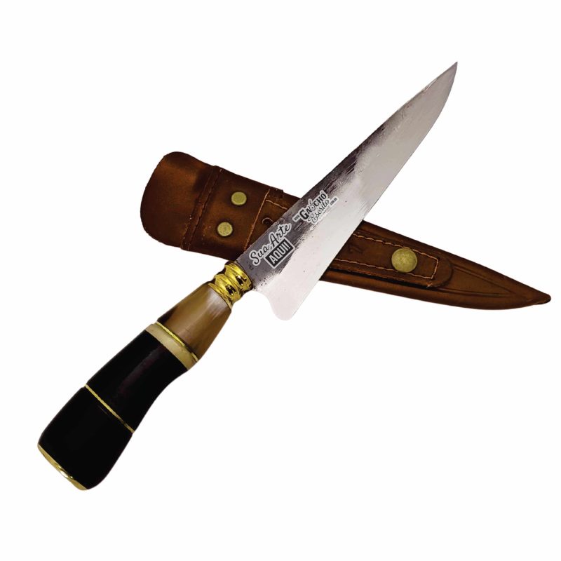 Faca Artesanal 7" Aço Carbobo Lâmina 7" Personalizada Cabo Chifre Madeira Osso Fábrica Cuteleiro Distribuidora Eventos