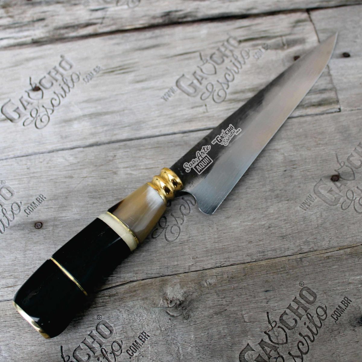 Faca Artesanal 7" Aço Carbobo Lâmina 7" Personalizada Cabo Chifre Madeira Osso Fábrica Cuteleiro Distribuidora Eventos