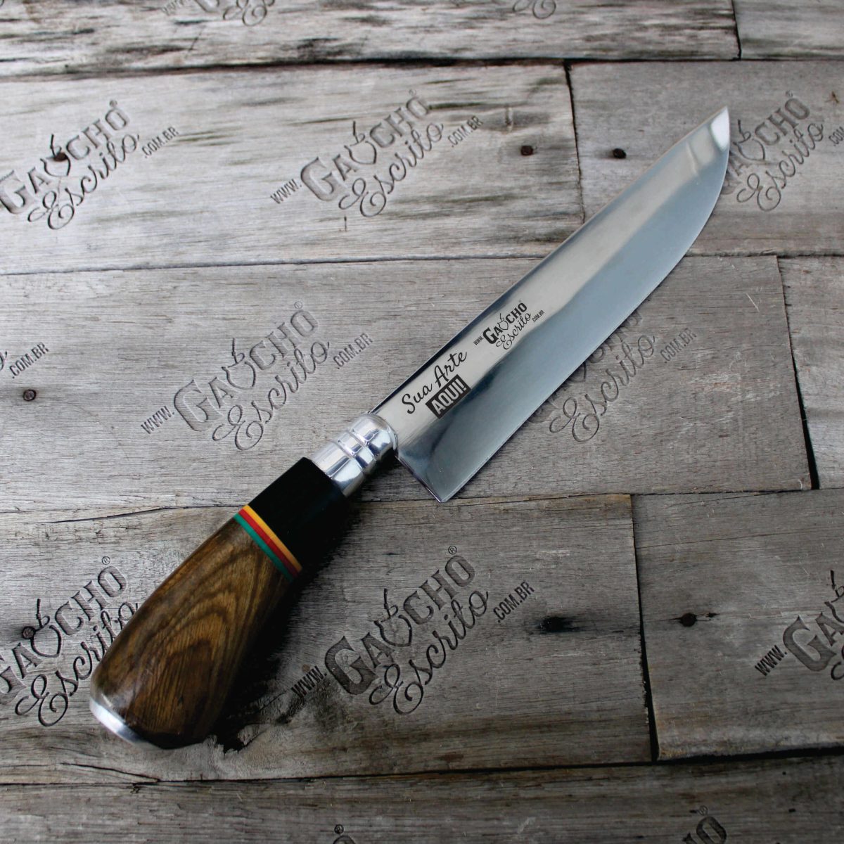 Faca Artesanal Inox 420 Lâmina 8" Cabo em Madeira e Chifre 3 Cores RS Fábrica Atacado Brindes Eventos Churrasco Presente DIa dos Pais