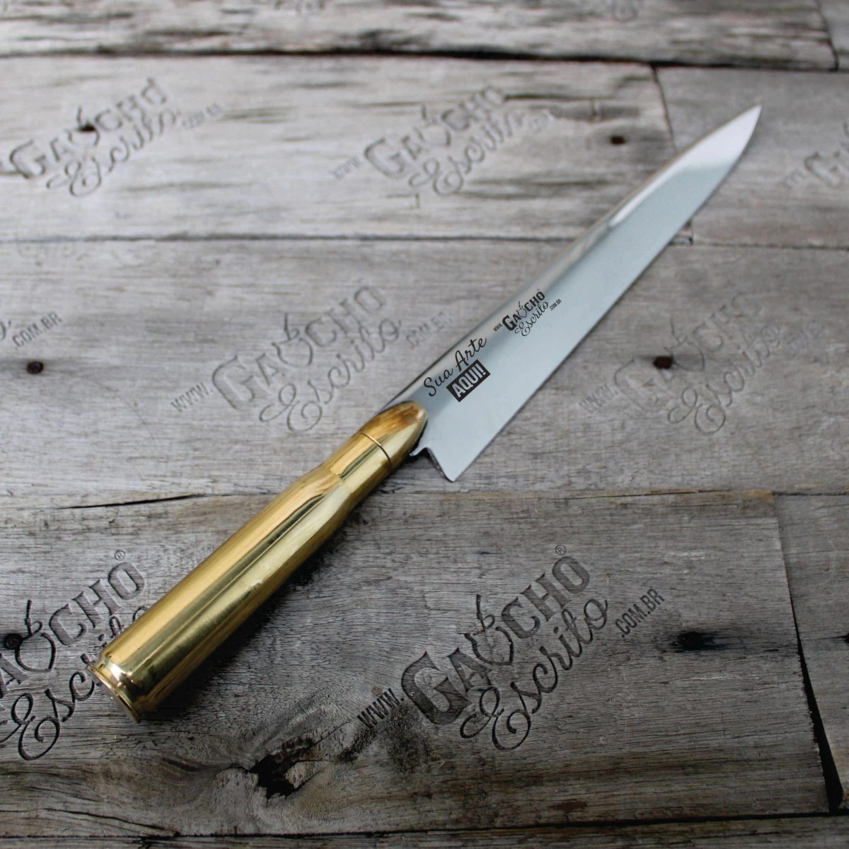 Faca Artesanal 8" Lâmina Inox 420 3 mm Cabo em Munição .50 Fuzil Militar