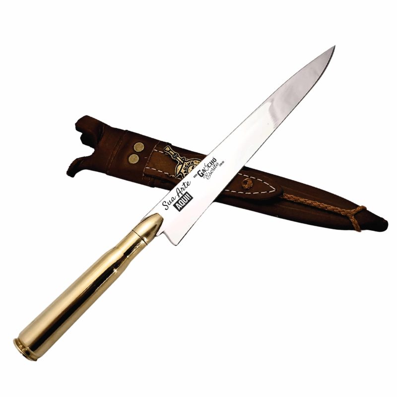 Faca Artesanal 8" Lâmina Inox 420 3 mm Cabo em Munição .50 Fuzil Militar