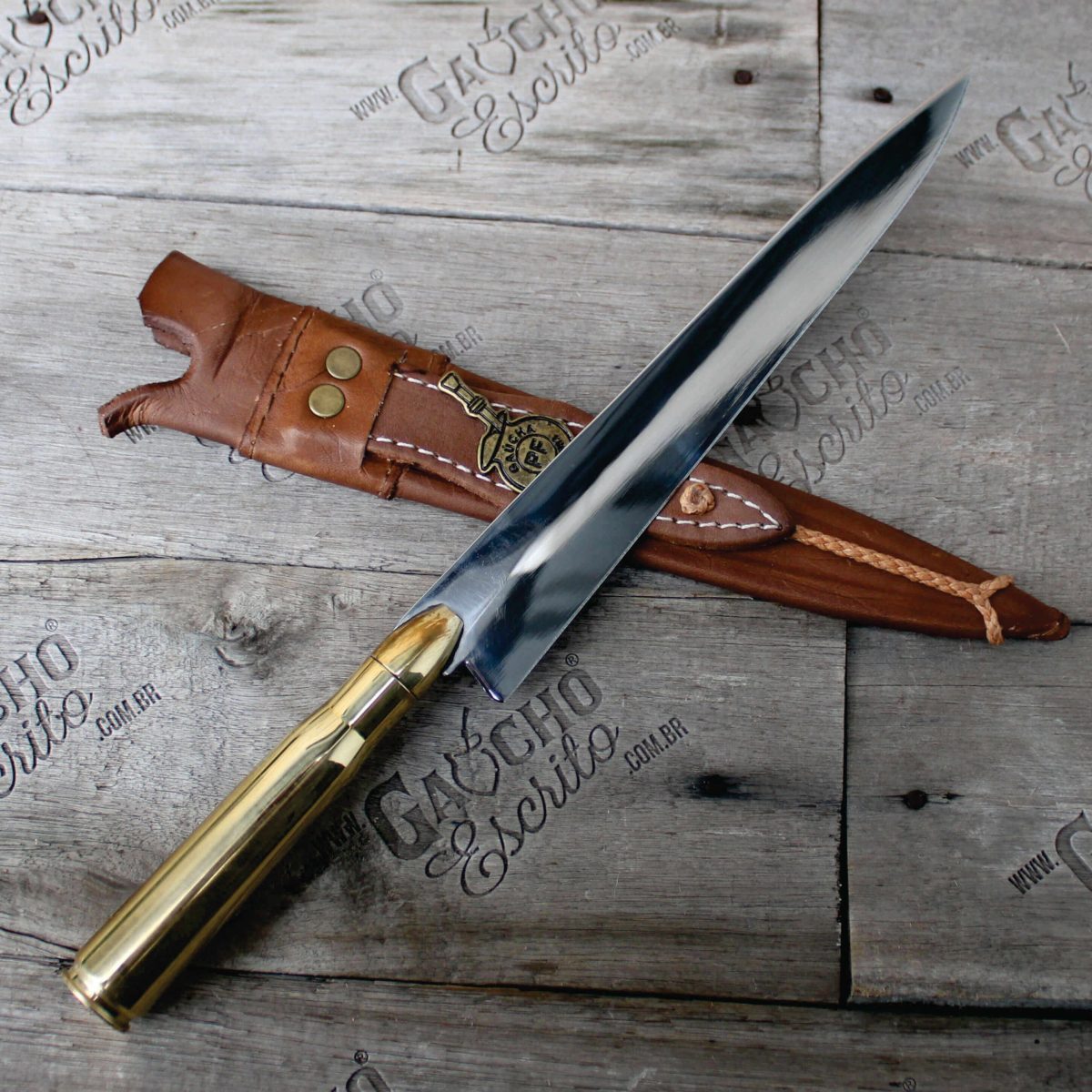 Faca Artesanal 8" Lâmina Inox 420 3 mm Cabo em Munição .50 Fuzil Militar
