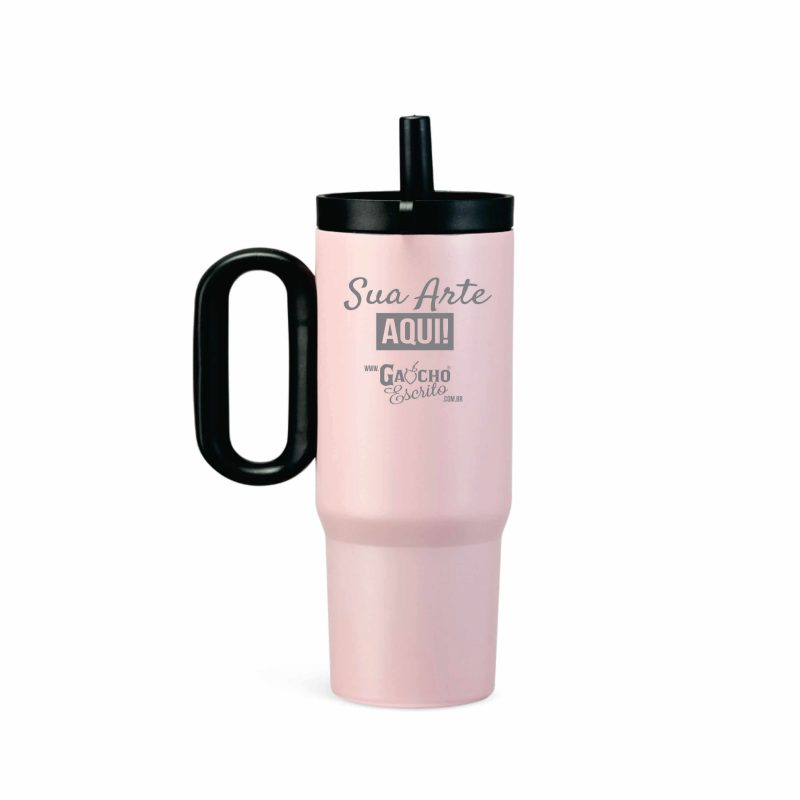 copo térmico inox 750ml com alça lateral ergonômica rosa brindes