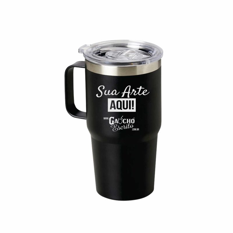 Caneca térmica personalizada em inox 700ml com pintura powder coat, alça ergonômica, tampa transparente e gravação a laser 04083 atacado distribuidora brindes