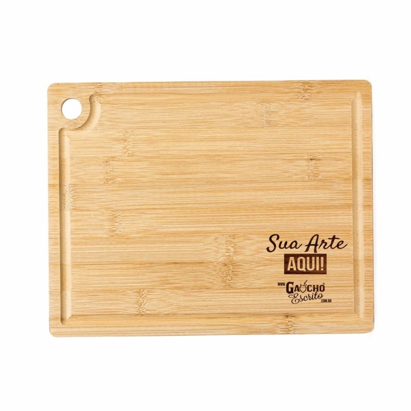 tábua de corte retangular em bambu com canaleta personalizada a laser para churrasco e cozinha