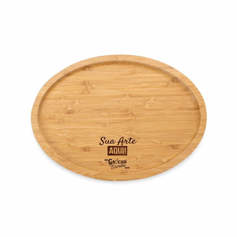 petisqueira oval de bambu vista superior com gravação a laser