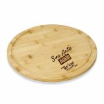 tábua de corte redonda em bambu lisa personalizada a laser para churrasco e cozinha