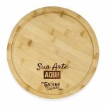 tábua de corte redonda em bambu lisa personalizada a laser para churrasco e cozinha